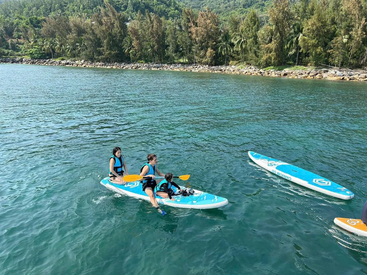Kayaking in the clear bay